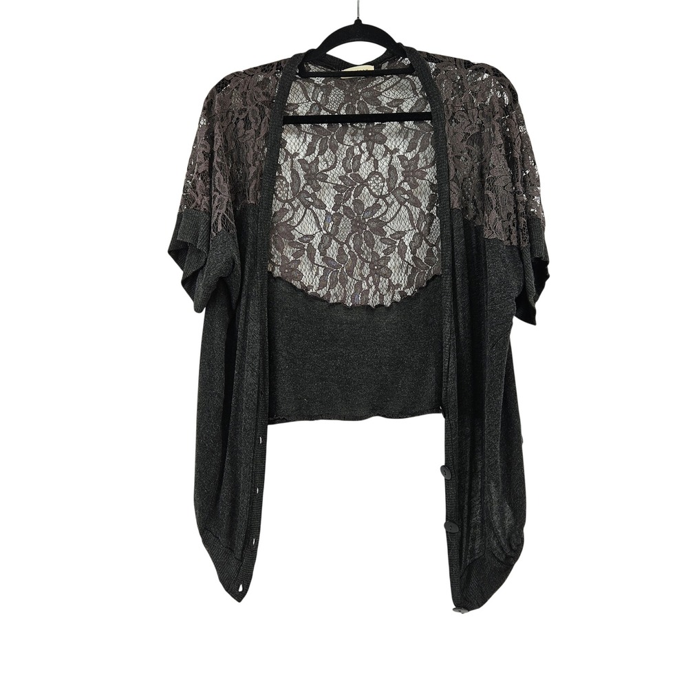 Monteau‎ Los Angeles Gray Lace Back Short Sleeve Cardigan Shrug Whimsigoth Large